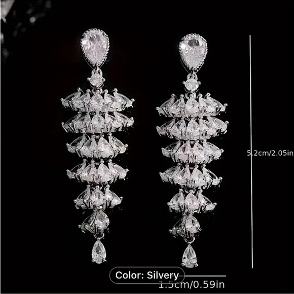 Tree Design Zircon Dangle Earrings, Wedding, Bridal, Anniversary - Picture 6 of 7